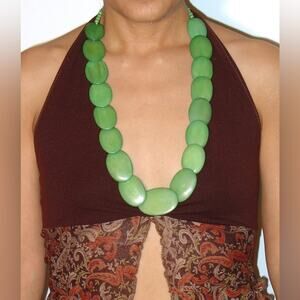 Sage Green Organic Beaded Tribal Bohemian Necklace
